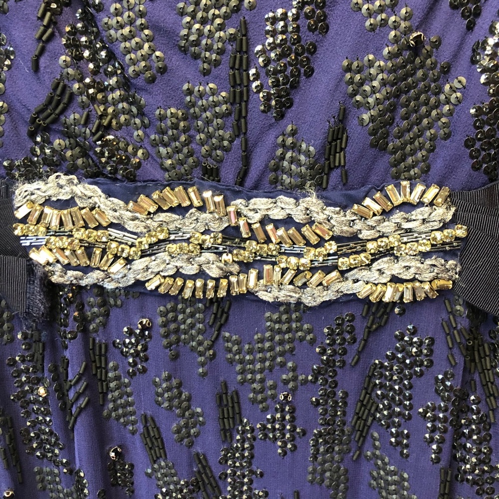 Jenny Packham Navy Blue Silk Beaded Low Back Gown - Picture 15 of 16
